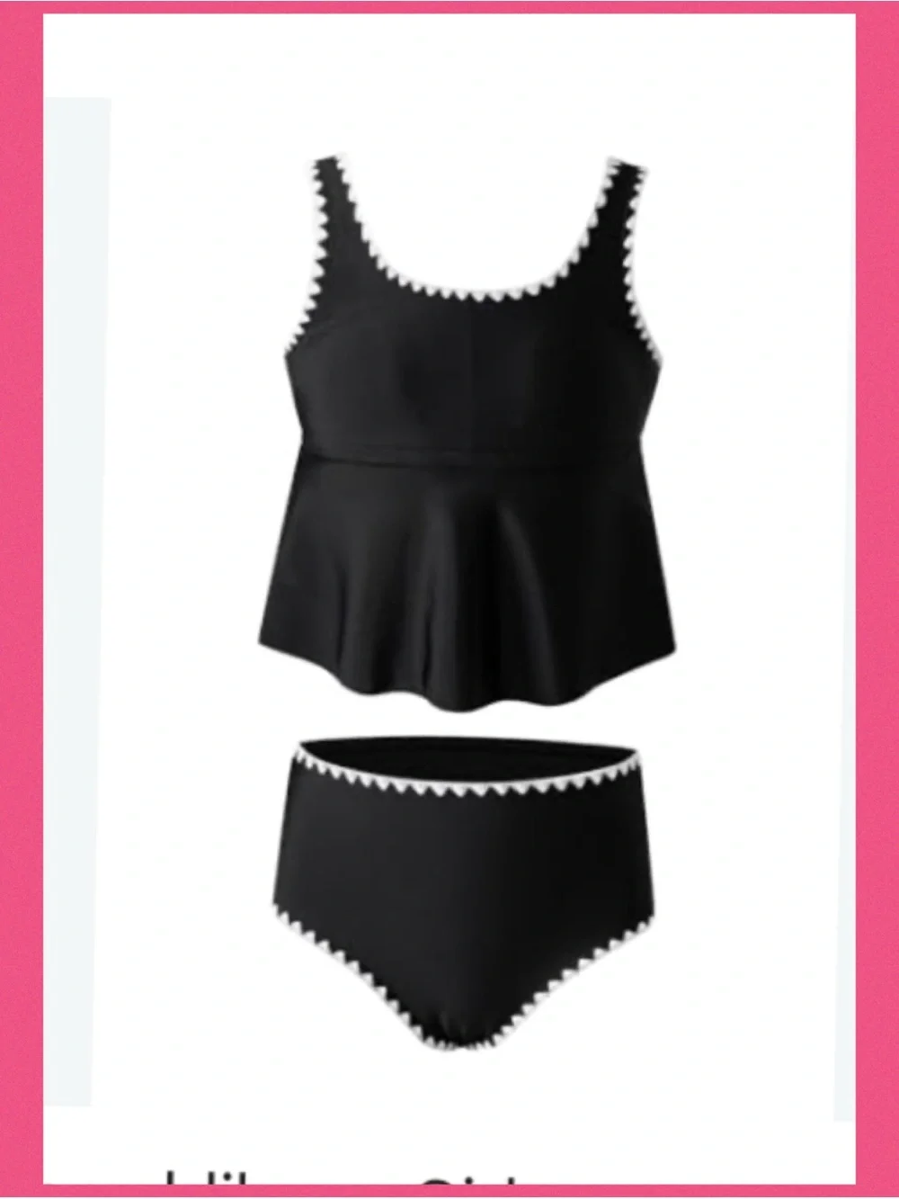 Black Crochet-Trim Tankini Top and Brief Set -Girls two piece swimsuit.76